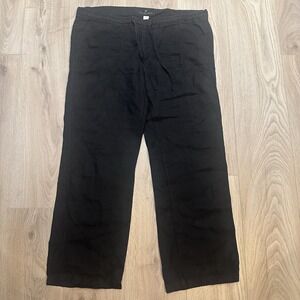 Caslon Pants Women's LP Black Wide-Leg Elastic Waist Lagenlook 100% Linen